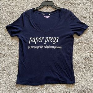 Navy v-neck t-shirt adoption announcement